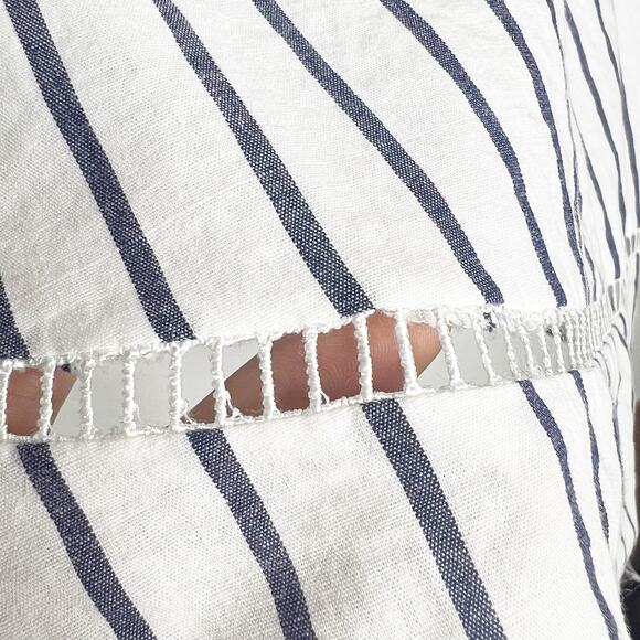 Striped Off The Shoulder Ruffle Bell Sleeve Blouse White Navy Womens Size Small - Picture 9 of 10